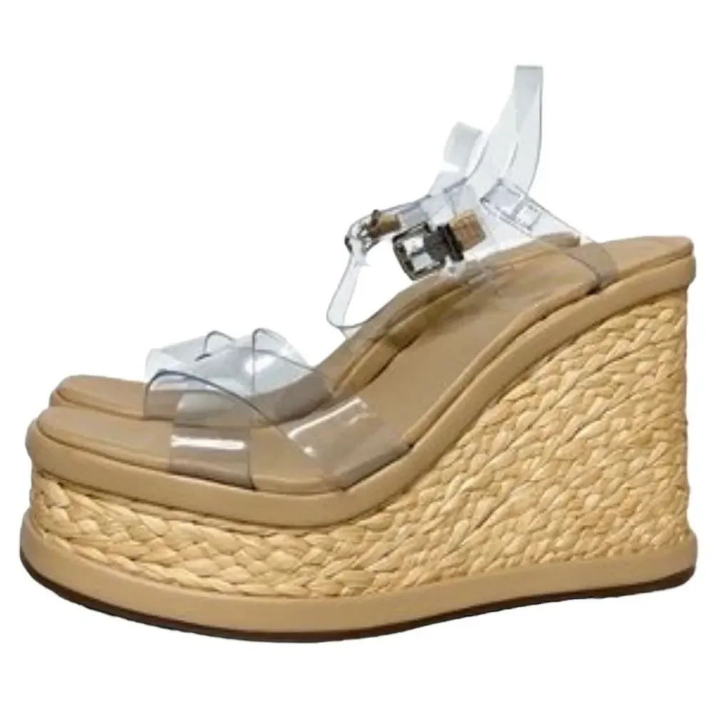 Schutz Caryne Beige Wedge Platform Heel Sandal Size 10.5 New